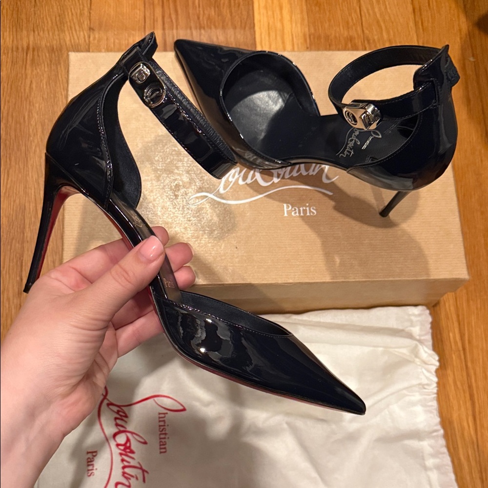 Christian Louboutin Glossy Marine Heels with Ankle Strap